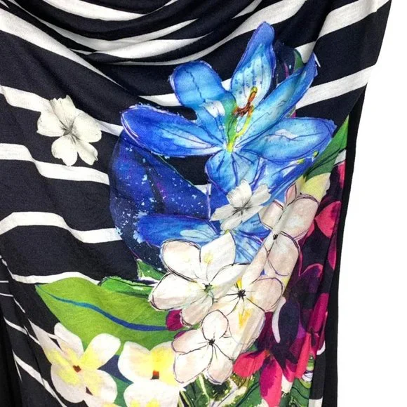 DESIGUAL Sara Sleeveless Cowl Neck Ruched Stripe and Floral Dress - Picture 6 of 7